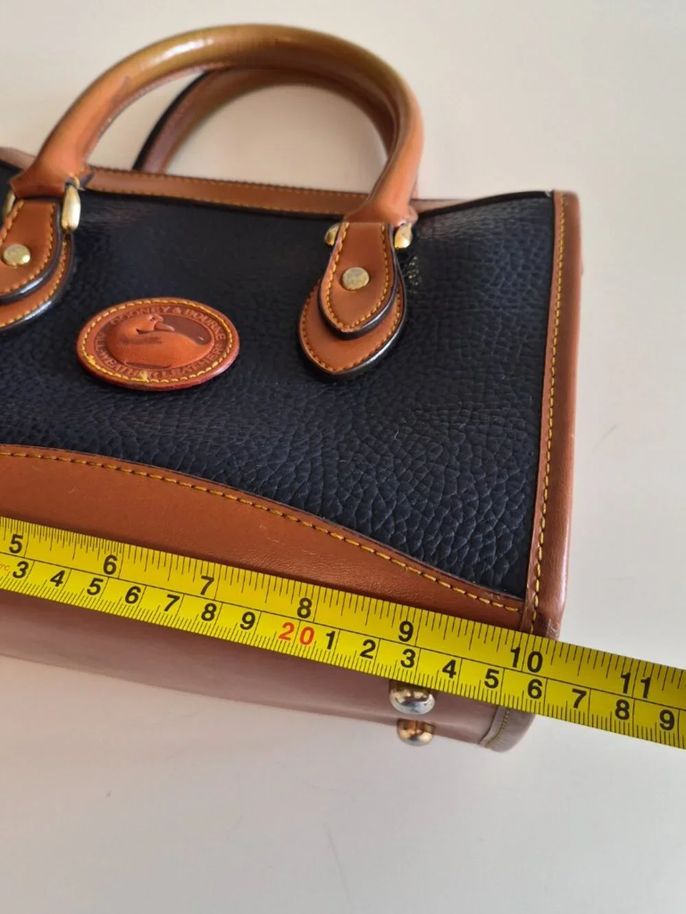 Vintage Dooney & Bourke AWL Small Satchel Top Handle Navy British Tan